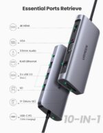 UGREEN USB C Hub 10 in 1 Type C 3.1 Hub with Ethernet, 4K USB C to HDMI, VGA, PD Power Delivery, 3 USB 3.0 Ports, USB C to 3.5mm, SD/TF Cards Reader for MacBook/Pro/Air and Type C Windows Laptops [CM179] - Image 3