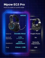 Mpow EG3 Pro - Over Ear Gaming Headset with 7.1 Surround Sound, Compatible with PC,PS4,Xbox One,Nintendo Switch, LED Light, Noise Cancelling Mic & Soft Memory Earmuff [BH357A] - Black - Aux Pin Version - Image 2