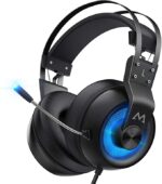 Mpow EG3 Pro - Over Ear Gaming Headset with 7.1 Surround Sound, Compatible with PC,PS4,Xbox One,Nintendo Switch, LED Light, Noise Cancelling Mic & Soft Memory Earmuff [BH357A] - Black - Aux Pin Version