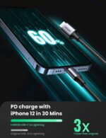UGREEN USB C to Lightning Cable MFi Certified - iPhone Charging Cable Type C to Lightning Nylon Braided – 6 Feet – Black – 60761 - Image 2