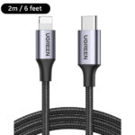 UGREEN USB C to Lightning Cable MFi Certified - iPhone Charging Cable Type C to Lightning Nylon Braided – 6 Feet – Black – 60761