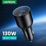 UGREEN 130W Car Charger 2 USB-C & 1 USB-A Ports - Supports PD3.0/2.0，QC4.0/3.0，Huawei SCP/FCP , Galaxy AFC